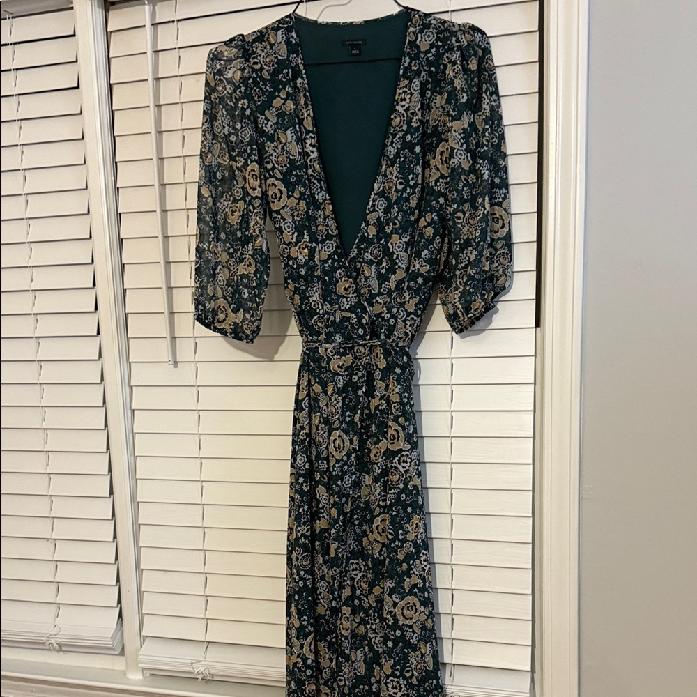 Ann Taylor Dark Floral Long Sleeve Dress